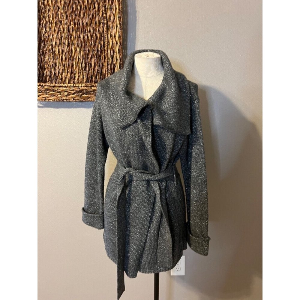 Talbots Charcoal Gray Wrap Wool-Blend Belted Cardigan - Picture 7 of 10